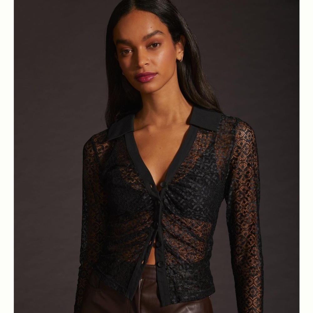 Anthropologie Maeve sheer lace button down